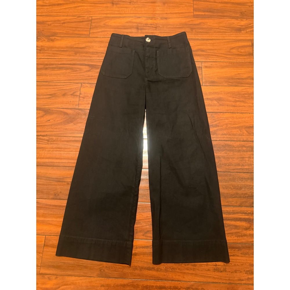 Maeve Anthropologie The Colette Wide Leg Pants Black Linen Blend Size 27